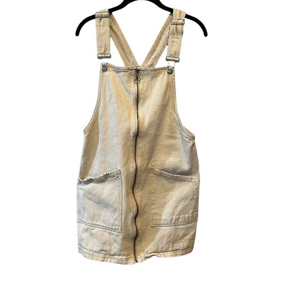 Kendall and Kylie Denim Front Zip Patch Pocket Pinafore Tan size L - Picture 2 of 11